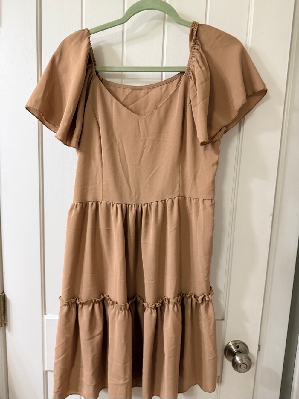 Neutral Tiered Flutter Sleeve Dress - Taupe